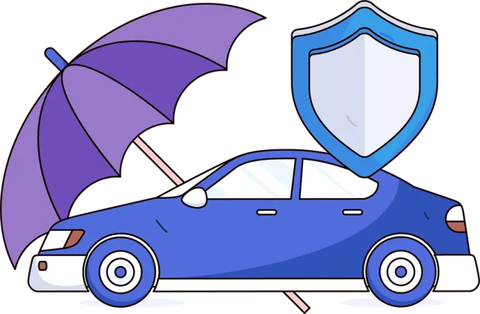 Man keeps his damaged car in insurance  Illustration