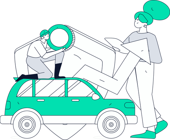 Man keeps his damaged car in insurance  Illustration