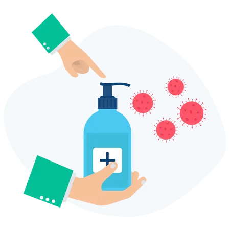 Man killing germs using hand sanitizer  Illustration