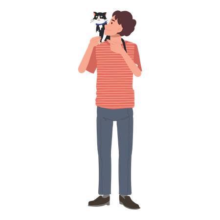 Man kissing his cat  Illustration