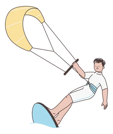 Man Kitesurfing on Water  Illustration