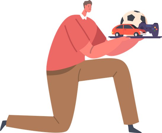 Man kneeling in front of kids  Illustration