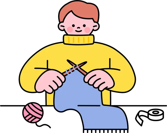 Man knitting woolen clothes  Illustration