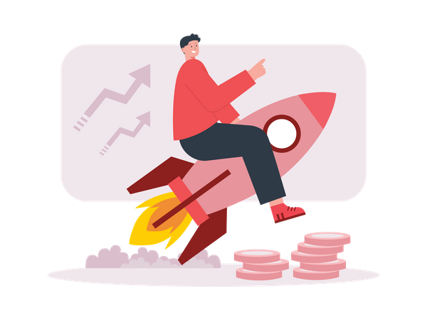 Man launching business startup  Illustration