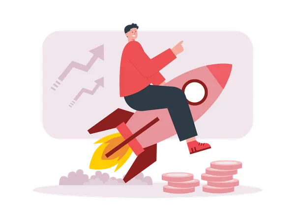 Man launching business startup  Illustration