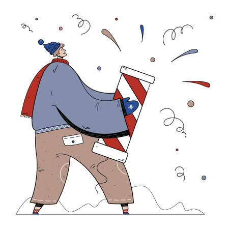 Man launching firework on Christmas  Illustration