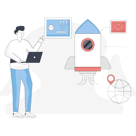 Man  launching new business  Illustration