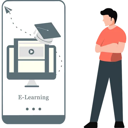 Man launching online learning system  Illustration
