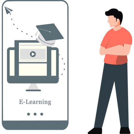 Man launching online learning system  Illustration