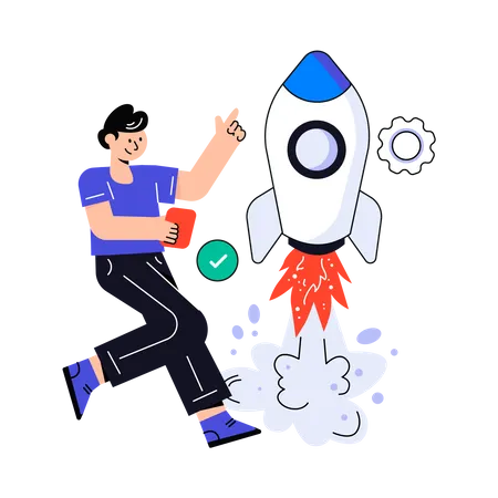 Man launching rocket  Illustration