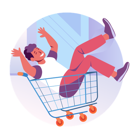 Man lay down in shopping cart  Illustration