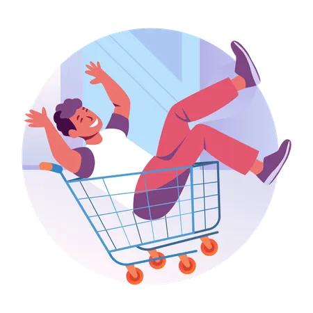 Man lay down in shopping cart  Illustration