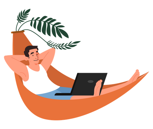 Man laying in hammock while watching movie Illustration