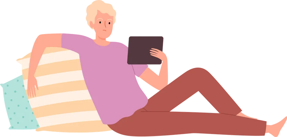 Man Laying with tablet Illustration