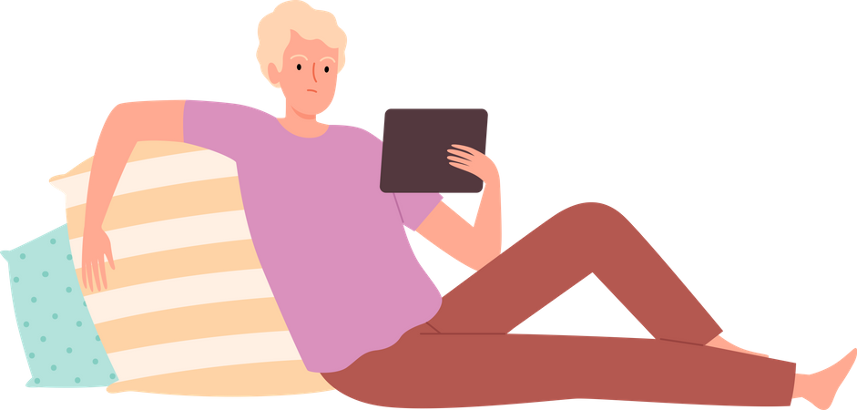 Man Laying with tablet  Illustration