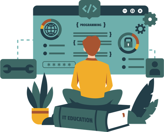 Man learning about programming  Illustration