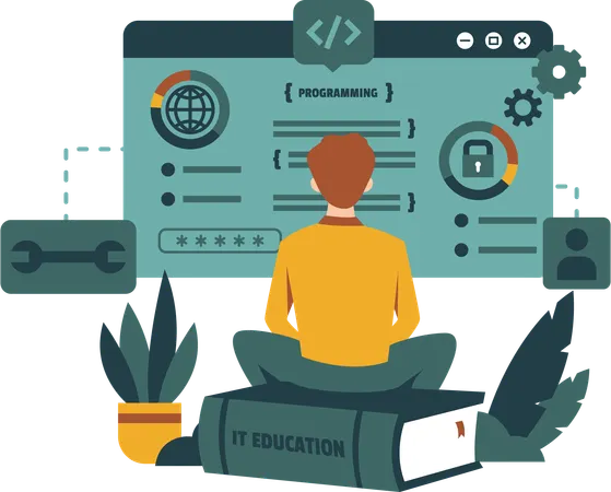 Man learning about programming  Illustration