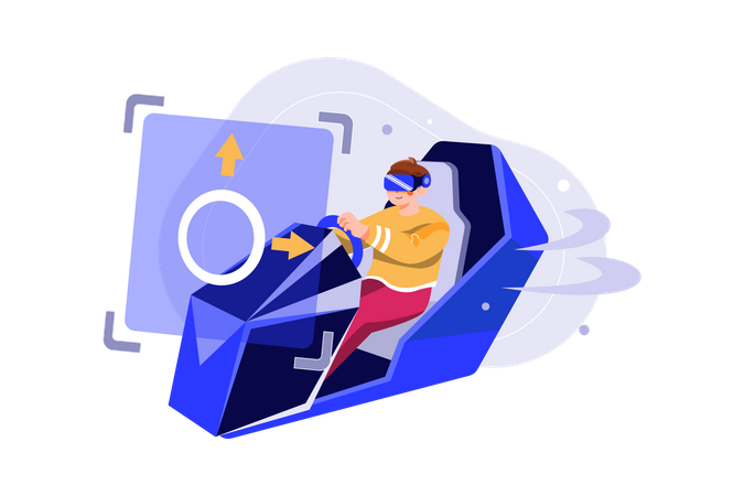 Man learning driving using VR tech Illustration