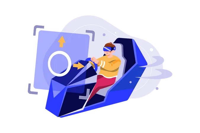 Man learning driving using VR tech Illustration
