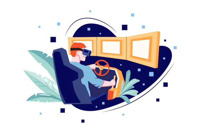 Man learning Driving using VR Tech  Illustration