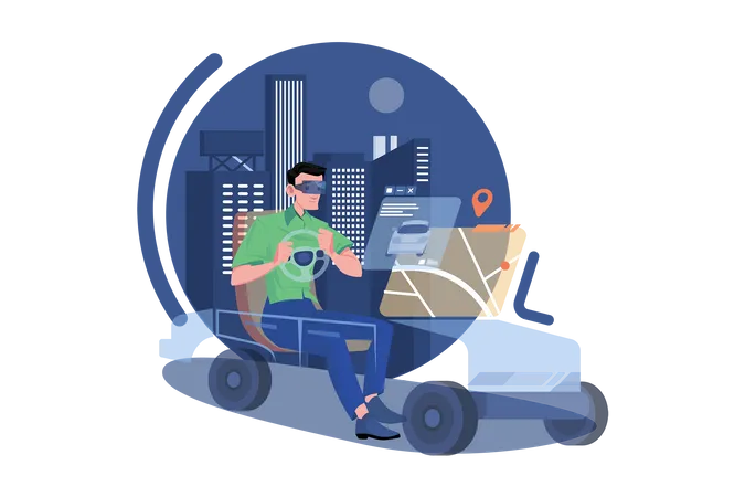 Man learning driving using VR Tech  Illustration