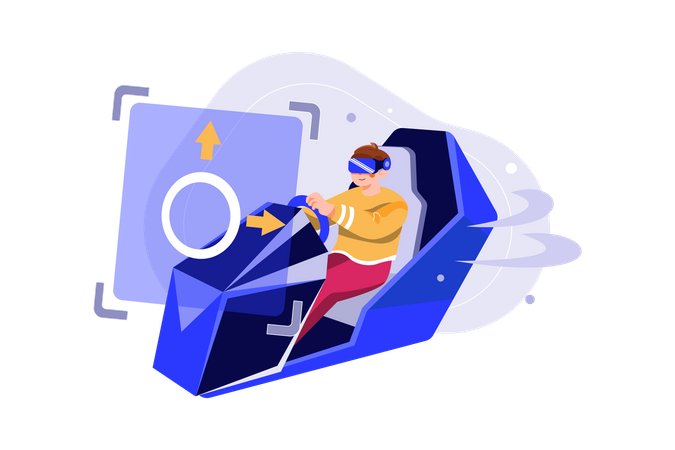 Man learning driving using VR tech  Illustration