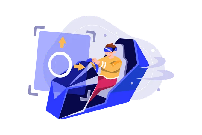 Man learning driving using VR tech  Illustration