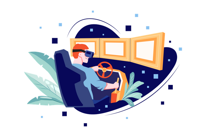 Man learning Driving using VR Tech  Illustration