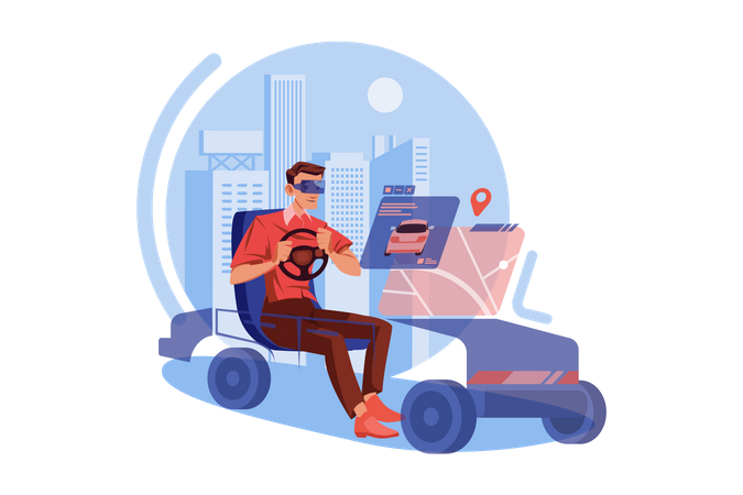 Man learning driving using VR Tech  Illustration