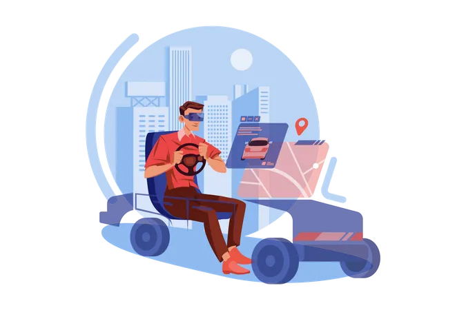 Man learning driving using VR Tech  Illustration