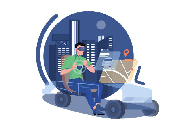 Man learning driving using VR Tech  Illustration