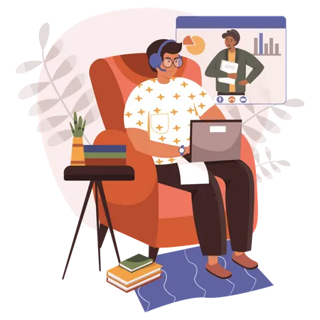 Man learning from home Illustration