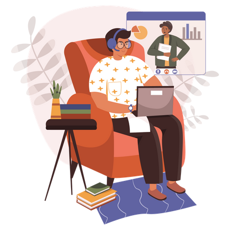 Man learning from home  Illustration