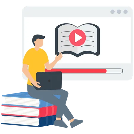 Man learning from Video lesson  Illustration