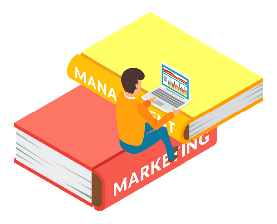 Man learning marketing skill from online course Illustration