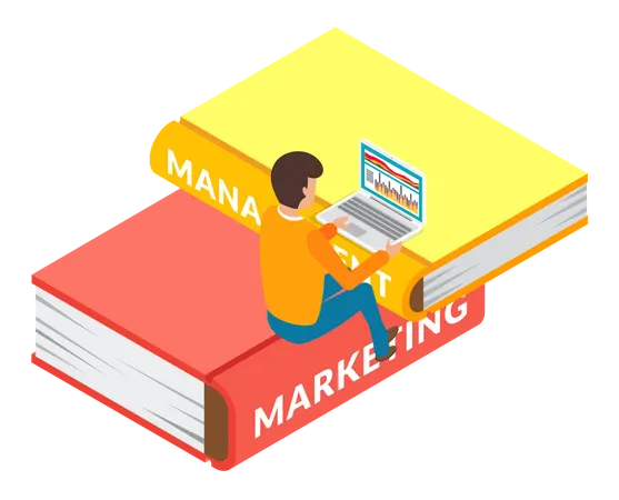 Man learning marketing skill from online course  Illustration