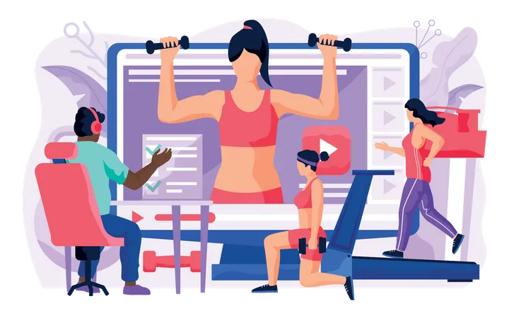 Man learning online from gym tutoral video  Illustration