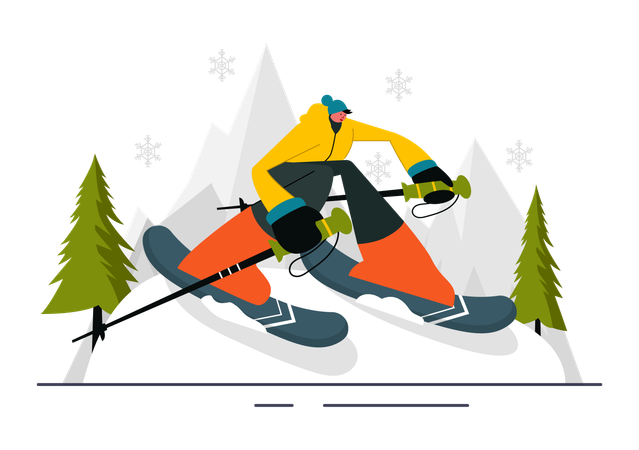 Man learning skiing activity in free time  Illustration