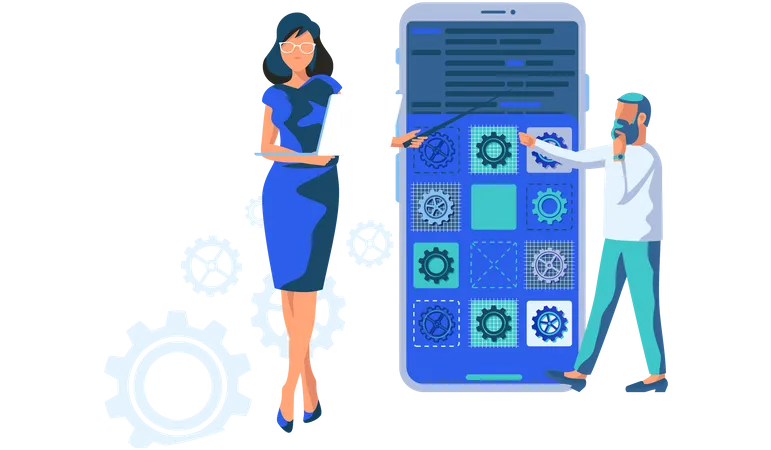 Man learning smartphone UI-UX development  Illustration