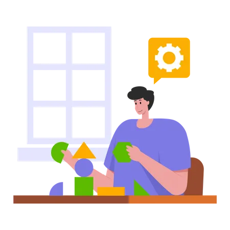 Man learning to assemble shapes Illustration