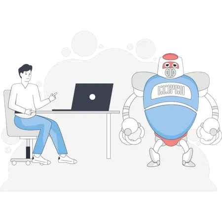 Man learning with robot  Illustration