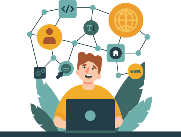 Man learning world of IT  Illustration
