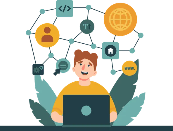 Man learning world of IT  Illustration