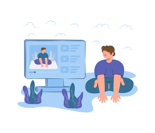 Man learning yoga using online  Illustration