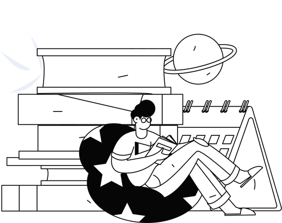 試験スケジュールに合わせて本から学ぶ男性  イラスト
