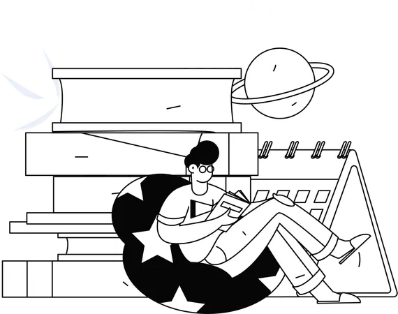 試験スケジュールに合わせて本から学ぶ男性  イラスト