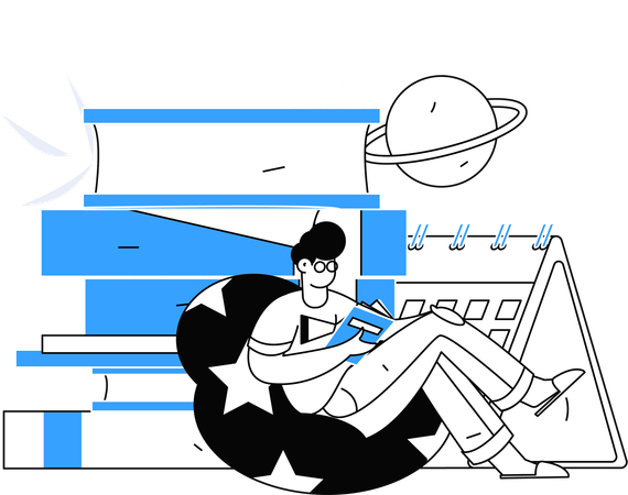 Man learns from book according to exam schedule  Illustration