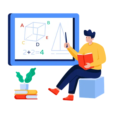 Man learns Maths from video  Illustration