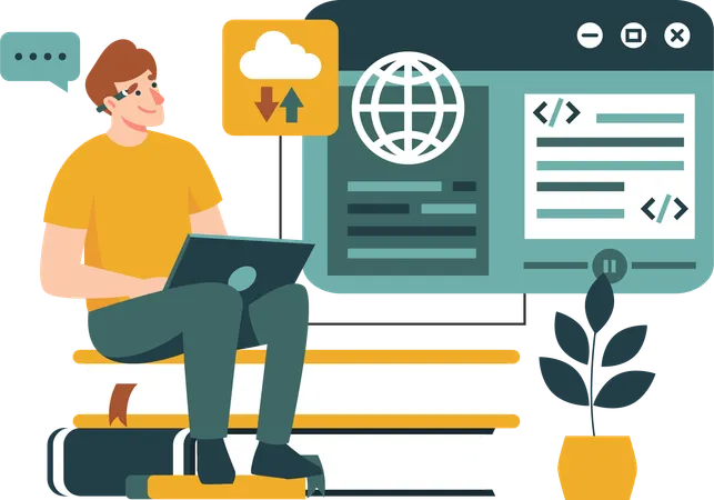 Man learns world of websites  Illustration