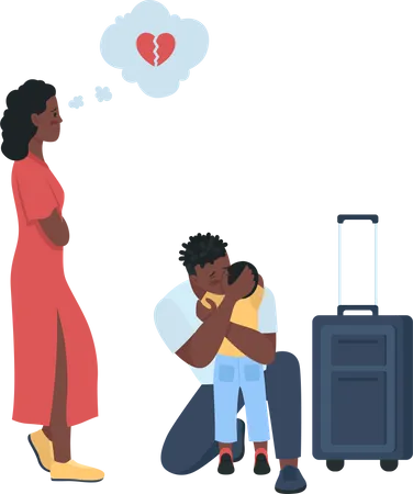 Man Leave Wife And Child Flat Color Vector Detailed Characters Relationship Conflict Woman Heartbroken African American Family Isolated Cartoon Illustration For Web Graphic Design And Animation Illustration